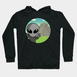 Gray Space Alien Selfie Chichen Itza Hoodie